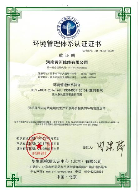 Chiny Henan Interbath Cable Co.,Ltd Certyfikaty